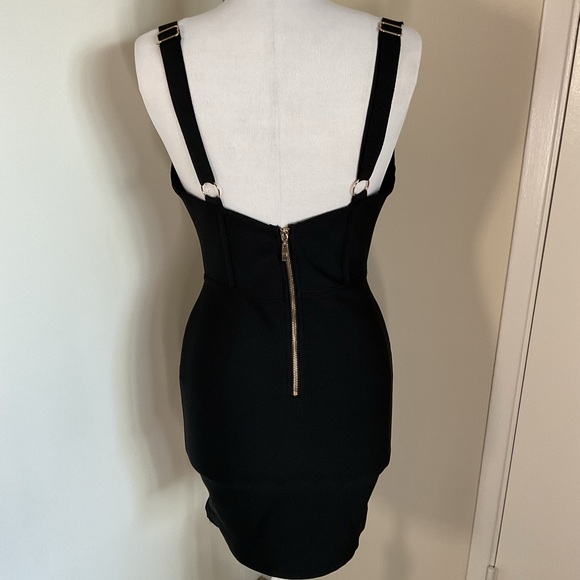 Mad For Love Black Midi Bodycon Bandage Dress Strappy Cutout Size M - Picture 5 of 5
